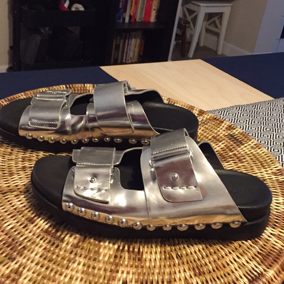 Gentle Souls Silver Leather Sandals 